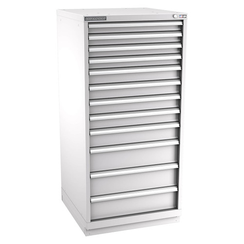 Champion Tool Storage SW2700-1201-ILC-FTB-LG | 28-1/4" Width x 59-1/2" Height x 28-1/2" Depth 12 Drawer 208 Compartments Powder Coated Steel Modular Drawer Cabinet - Light Gray