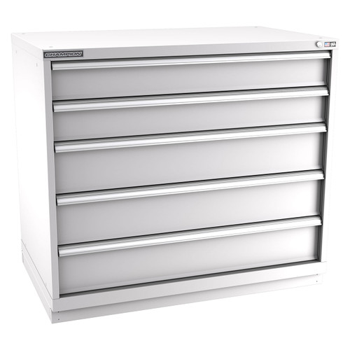 Champion Tool Storage EW1800-0501-ILC-FTB-LG | 47" Width x 41-3/4" Height x 28-1/2" Depth 5 Drawer 108 Compartments Powder Coated Steel Modular Drawer Cabinet - Light Gray