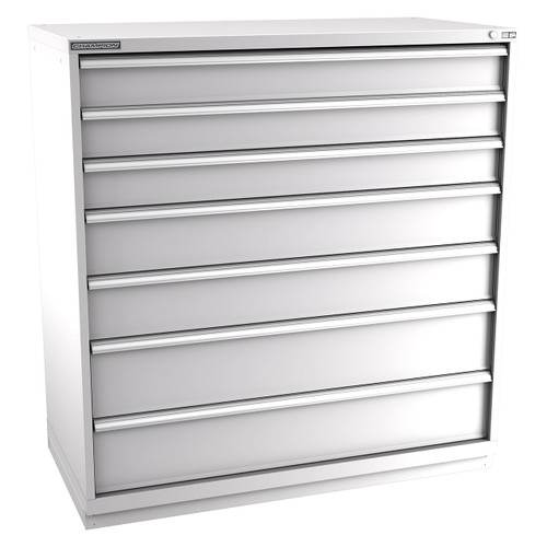 Champion Tool Storage DW2700-0701-ILC-FTB-LG | 56-1/2" Width x 59-1/2" Height x 28-1/2" Depth 7 Drawer 144 Compartments Powder Coated Steel Modular Drawer Cabinet - Light Gray