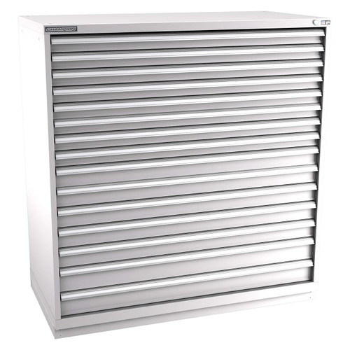 Champion Tool Storage DW2700-1501-ILC-FTB-LG | 56-1/2" Width x 59-1/2" Height x 28-1/2" Depth 15 Drawer 512 Compartments Powder Coated Steel Modular Drawer Cabinet - Light Gray