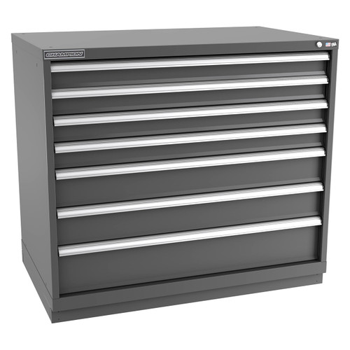 Champion Tool Storage EW1800-0702-ILC-FTB-DG | 47" Width x 41-3/4" Height x 28-1/2" Depth 7 Drawer 228 Compartments Powder Coated Steel Modular Drawer Cabinet - Dark Gray