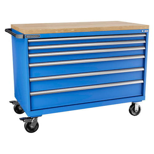 Champion Tool Storage DW1500-0601IL-MB8-BBT-BB | 56-1/2" Width x 43-1/4" Height x 28-1/2" Depth 6 Drawer Powder Coated Steel Mobile Modular Cabinet with Butcher Block Top - Bright Blue Champion Tool Storage DW1500-0601IL-MB8-BBT-BB | 56-1/2" Width x 43-1/4" Height x 28-1/2" Depth 6 Drawer Powder Coated Steel Mobile Modular Cabinet with Butcher Block Top - Bright Blue