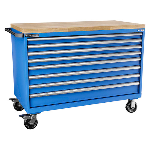 Champion Tool Storage DW1500-0801IL-MB8-BBT-BB | 56-1/2" Width x 43-1/4" Height x 28-1/2" Depth 8 Drawer Powder Coated Steel Mobile Modular Cabinet with Butcher Block Top - Bright Blue Champion Tool Storage DW1500-0801IL-MB8-BBT-BB | 56-1/2" Width x 43-1/4" Height x 28-1/2" Depth 8 Drawer Powder Coated Steel Mobile Modular Cabinet with Butcher Block Top - Bright Blue