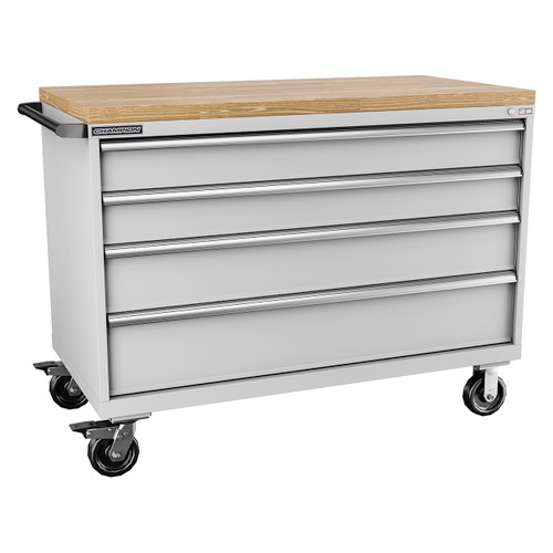 Champion Tool Storage DW1500-0401ILC-MB8-BBT-LG | 56-1/2" Width x 43-1/4" Height x 28-1/2" Depth 4 Drawer 108 Compartments Powder Coated Steel Mobile Modular Cabinet with Butcher Block Top - Light Gray