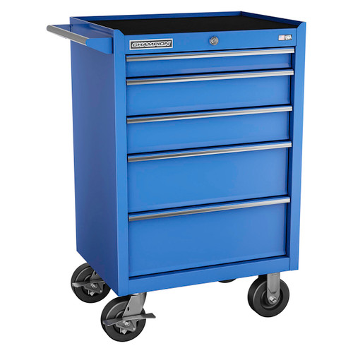 Champion Tool Storage FMP2705RC-BL | 27" Width x 43" Height x 20" Depth 5 Drawer Powder Coated Steel Wheeled Tool Cabinet - Gloss Blue
