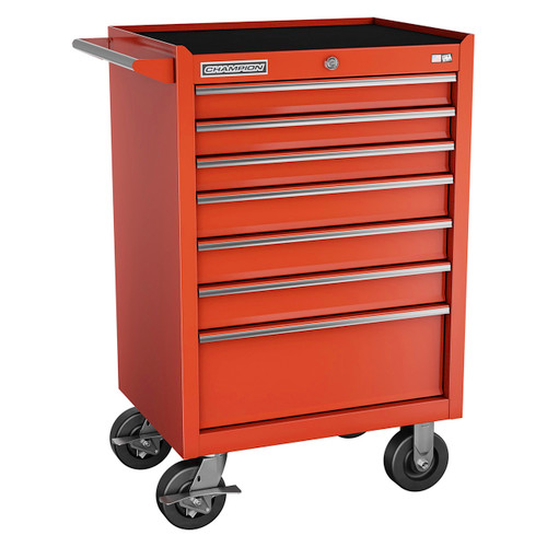 Champion Tool Storage FMP2707RC-RD | 27" Width x 43" Height x 20" Depth 7 Drawer Powder Coated Steel Wheeled Tool Cabinet - Gloss Red