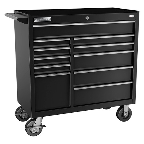 Champion Tool Storage FMP4111RC-BK | 41" Width x 43" Height x 20" Depth 11 Drawer Powder Coated Steel Wheeled Tool Cabinet - Gloss Black