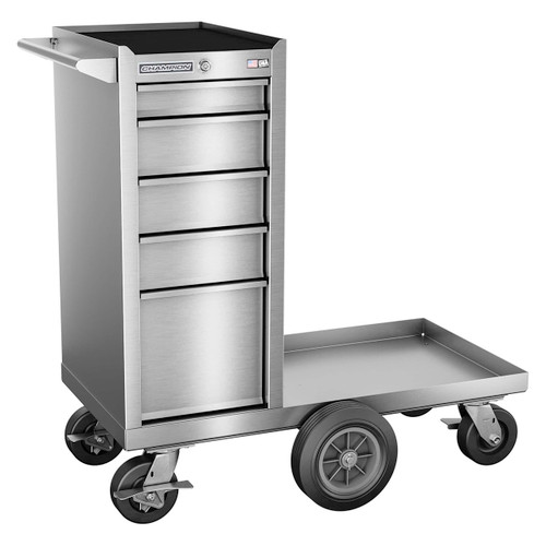 Champion Tool Storage FMPS1505LMC | 15" Width x 45" Height x 20" Depth 5 Drawer Brushed Coated Stainless Steel Wheeled Tool Cabinet with Maintenance Cart - Stainless Champion Tool Storage FMPS1505LMC | 15" Width x 45" Height x 20" Depth 5 Drawer Brushed Coated Stainless Steel Wheeled Tool Cabinet with Maintenance Cart - Stainless