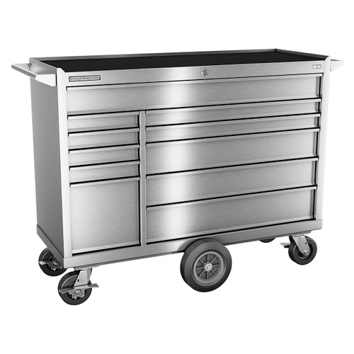 Champion Tool Storage FMPSA5411MC | 54" Width x 45" Height x 20" Depth 11 Drawer Brushed Coated Stainless Steel Wheeled Tool Cabinet with Maintenance Cart - Stainless Champion Tool Storage FMPSA5411MC | 54" Width x 45" Height x 20" Depth 11 Drawer Brushed Coated Stainless Steel Wheeled Tool Cabinet with Maintenance Cart - Stainless