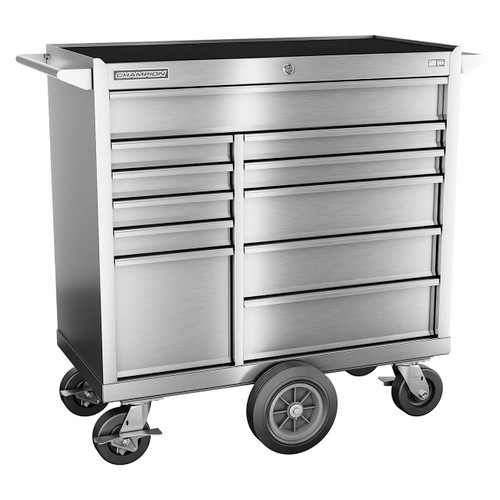 Champion Tool Storage FMPSA4111MC | 41" Width x 45" Height x 20" Depth 11 Drawer Brushed Coated Stainless Steel Wheeled Tool Cabinet with Maintenance Cart - Stainless