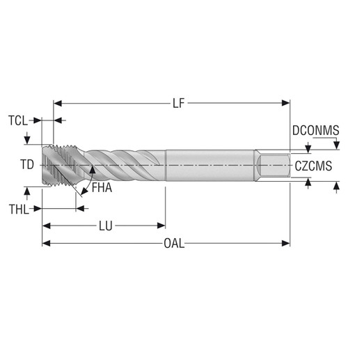 Seco Tools 10139085 | T34-R45H21C09-1/4-19-12R G1/4-19 Thread Size x 0.518" Diameter x 0.433" Shank x 3.937" OAL 3 Flute TiAIN+WC/C Coated HSS-E-PM British Standard Pipe Tap