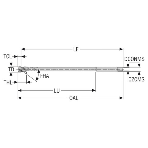 Seco Tools 10139187 | T32-R40N01C07-16X2-63R M16 Thread Size x 0.630" Diameter x 0.472" Shank x 8.661" OAL 40 Degree Helix Angle 4 Flute TiAIN+TiN Coated HSS-E Spiral Flute Tap