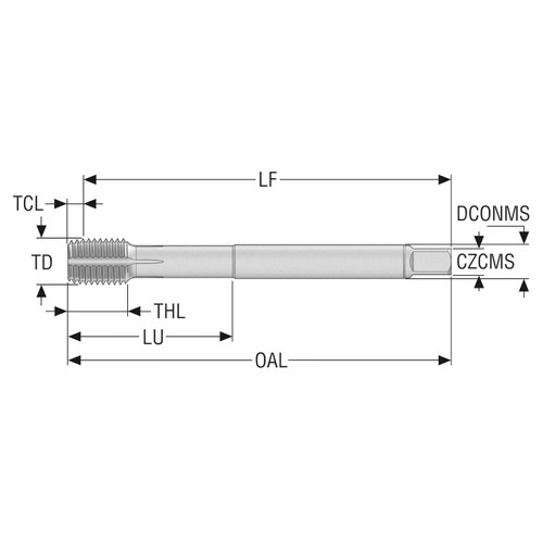 Seco Tools 10139250 | T33-FSN09C05-1/2-20-22R UNF1/2-20 Thread Size x 12.70mm Diameter x 9.00mm Shank x 110.00mm OAL 5 Flute TiAIN+TiN Coated HSS-E Thread Forming Tap