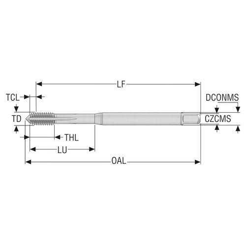 Seco Tools 10139270 | T33-FSC02C03-5X0.5-65R MF5X0.5 Thread Size x 5.00mm Diameter x 6.00mm Shank x 72.00mm OAL 5 Flute TiCN Coated HSS-E-PM Thread Forming Tap