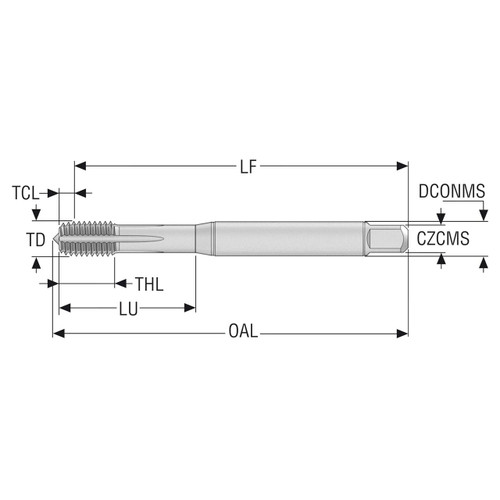 Seco Tools 10139287 | T33-FSC01C03-10X1.5-65R M10 Thread Size x 10.00mm Diameter x 10.00mm Shank x 101.80mm OAL 5 Flute TiCN Coated HSS-E-PM Thread Forming Tap