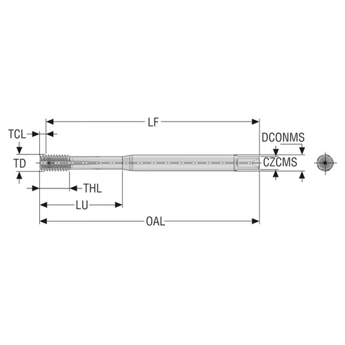 Seco Tools 10139298 | T33B-FSC01E03-5X0.8-65R M5 Thread Size x 5.00mm Diameter x 6.00mm Shank x 70.00mm OAL 5 Flute TiCN Coated HSS-E-PM Thread Forming Tap
