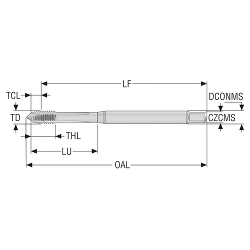 Seco Tools 10139458 | T32-PN08B03-1/4-20-21R UNC1/4-20 Thread Size x 0.250" Diameter x 0.276" Shank x 3.244" OAL 3 Flute TiAIN+TiN Coated HSS-E Straight Flute Tap