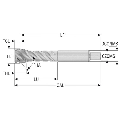 Seco Tools 10139643 | T32-R40N21C09-7/8-14-11R G7/8-14 Thread Size x 1.189" Diameter x 0.866" Shank x 5.906" OAL 4 Flute TiAIN+TiN Coated HSS-E British Standard Pipe Tap