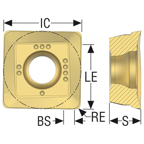 Seco Tools 00094820 | 0.500" Inscribed Circle Diameter x 0.032" Radius x 0.204" Thickness 4 Cutting Edge Carbide Milling Insert