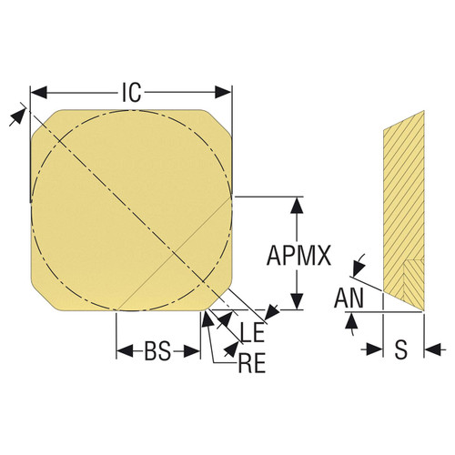 Seco Tools 02424332 | 0.500" Inscribed Circle Diameter x 0.039" Radius x 0.125" Thickness 1 Cutting Edge PCD Milling Insert