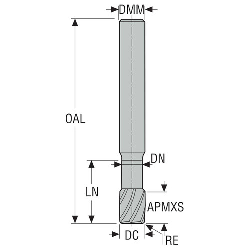 Seco Tools 02435374 | 12.00mm Diameter x 12.00mm Shank x 2.50mm Radius x 110.00mm OAL 2 Flute 30 Degree Helix Angle MEGA-T Coated Carbide Corner Radius End Mill