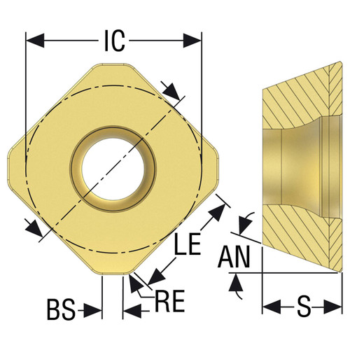 Seco Tools 02457206 | 0.500" Inscribed Circle Diameter x 0.043" Radius x 0.187" Thickness 4 Cutting Edge PCBN Milling Insert