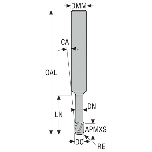 Seco Tools 02587622 | 5.00mm Diameter x 6.00mm Shank x 0.20mm Radius x 50.00mm OAL 4 Flute 50 Degree Helix Angle MEGA-64 Coated Carbide Corner Radius End Mill