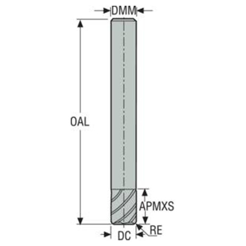 Seco Tools 02623826 | 12.00mm Diameter x 12.00mm Shank x 1.00mm Radius x 90.00mm OAL 4 Flute 48 Degree Helix Angle MEGA-64 Coated Carbide Corner Radius End Mill