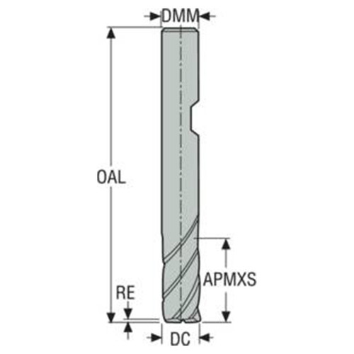 Seco Tools 02669336 | 12.00mm Diameter x 12.00mm Shank x 1.00mm Radius x 75.00mm OAL 4 Flute 50 Degree Helix Angle MEGA-64 Coated Carbide Corner Radius End Mill