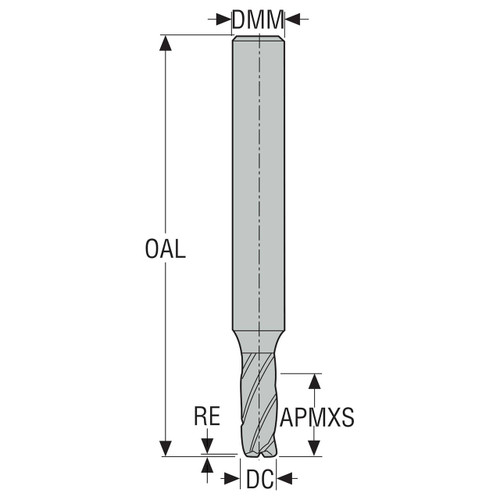 Seco Tools 02687282 | 5.00mm Diameter x 6.00mm Shank x 0.20mm Radius x 55.00mm OAL 3 Flute 48 Degree Helix Angle SIRON-A Coated Carbide Corner Radius End Mill