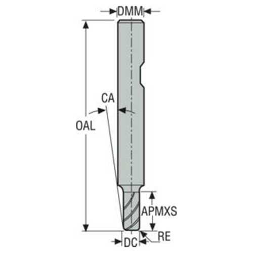 Seco Tools 02734068 | 5.00mm Diameter x 6.00mm Shank x 0.20mm Radius x 50.00mm OAL 2 Flute 48 Degree Helix Angle MEGA-64 Coated Carbide Corner Radius End Mill