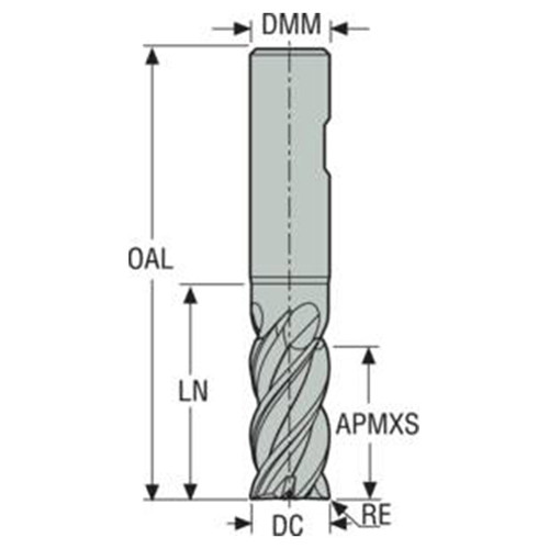Seco Tools 02760805 | 12.00mm Diameter x 12.00mm Shank x 2.50mm Radius x 90.00mm OAL 4 Flute 42 Degree Helix Angle SIRON-A Coated Carbide Corner Radius End Mill