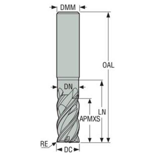 Seco Tools 02760850 | 12.00mm Diameter x 12.00mm Shank x 1.50mm Radius x 90.00mm OAL 4 Flute 44 Degree Helix Angle MEGA-64 Coated Carbide Corner Radius End Mill