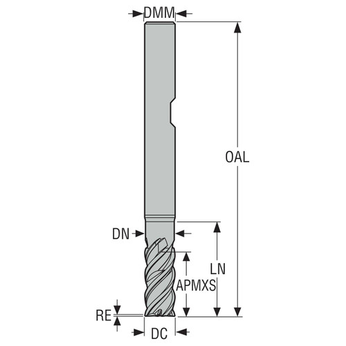Seco Tools 02760885 | 12.00mm Diameter x 12.00mm Shank x 0.80mm Radius x 90.00mm OAL 4 Flute 44 Degree Helix Angle MEGA-64 Coated Carbide Corner Radius End Mill