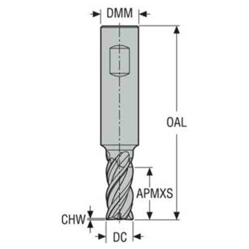 Seco Tools 02828267 | 8.00mm Diameter x 8.00mm Shank x 0.50mm Radius x 60.00mm OAL 4 Flute 40 Degree Helix Angle SIRON-A Coated Carbide Corner Radius End Mill