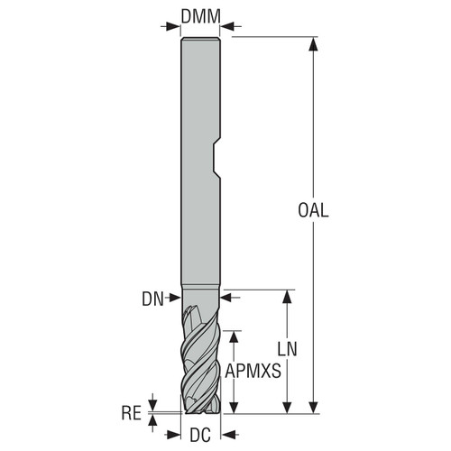 Seco Tools 02881694 | 6.00mm Diameter x 6.00mm Shank x 0.50mm Radius x 57.00mm OAL 3 Flute 48 Degree Helix Angle SIRON-A Coated Carbide Corner Radius End Mill
