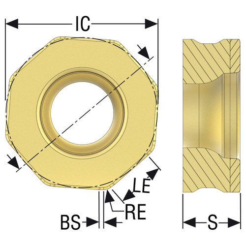 Seco Tools 02904949 | 0.472" Inscribed Circle Diameter x 0.039" Radius x 0.174" Thickness 8 Cutting Edge PCBN Milling Insert