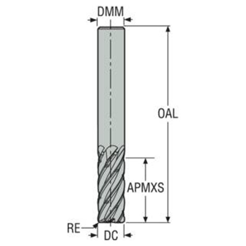 Seco Tools 03060297 | 10.00mm Diameter x 10.00mm Shank x 0.50mm Radius x 72.00mm OAL 6 Flute 38 Degree Helix Angle HXT Coated Carbide Corner Radius End Mill