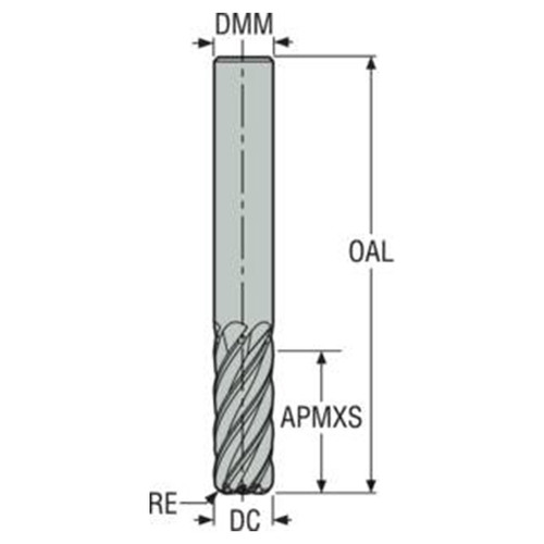 Seco Tools 03060305 | 12.00mm Diameter x 12.00mm Shank x 2.00mm Radius x 83.00mm OAL 6 Flute 38 Degree Helix Angle HXT Coated Carbide Corner Radius End Mill