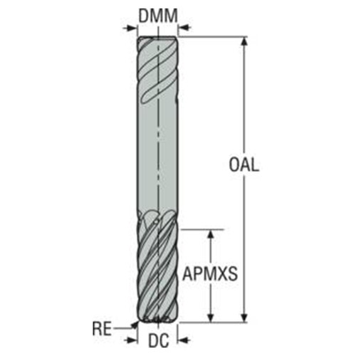 Seco Tools 03060382 | 12.00mm Diameter x 12.00mm Shank x 0.50mm Radius x 83.00mm OAL 6 Flute 38 Degree Helix Angle HXT Coated Carbide Corner Radius End Mill