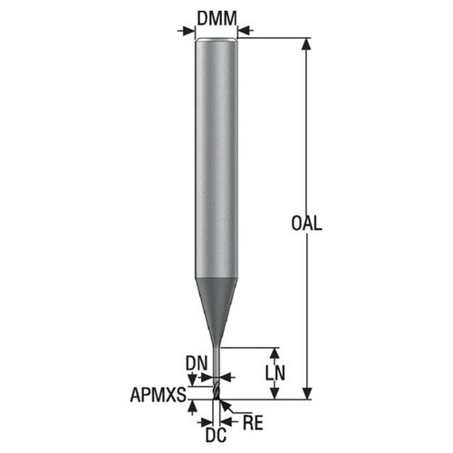 Seco Tools 03171201 | 0.50mm Diameter x 6.00mm Shank x 0.05mm Radius x 50.00mm OAL 4 Flute 30 Degree Helix Angle SIRON-A Coated Carbide Corner Radius End Mill