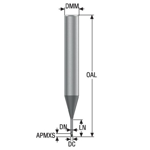 Seco Tools 03171316 | 1.00mm Diameter x 6.00mm Shank x 0.50mm Radius x 50.00mm OAL 3 Flute 30 Degree Helix Angle SIRON-A Coated Carbide Corner Radius End Mill