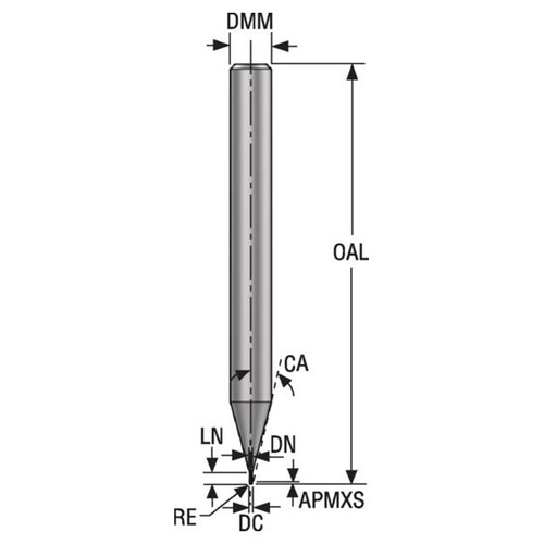 Seco Tools 03205151 | 1.20mm Diameter x 6.00mm Shank x 0.05mm Radius x 50.00mm OAL 2 Flute 28 Degree Helix Angle HXT Coated Carbide Corner Radius End Mill