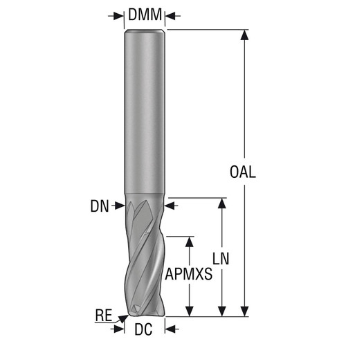 Seco Tools 10053035 | 12.00mm Diameter x 12.00mm Shank x 1.00mm Radius x 83.00mm OAL 3 Flute 35 Degree Helix Angle SIRON-A Coated Carbide Corner Radius End Mill