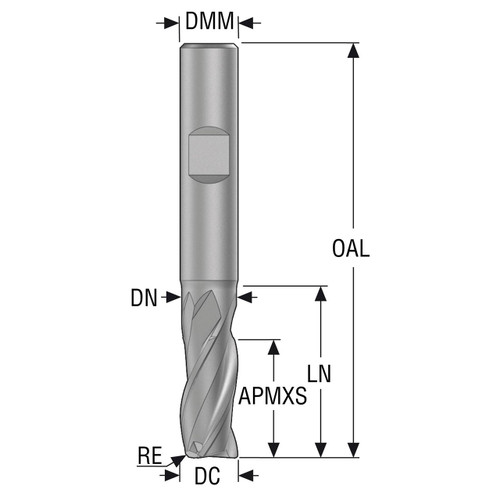 Seco Tools 10053263 | 6.00mm Diameter x 6.00mm Shank x 0.50mm Radius x 57.00mm OAL 3 Flute 35 Degree Helix Angle SIRON-A Coated Carbide Corner Radius End Mill