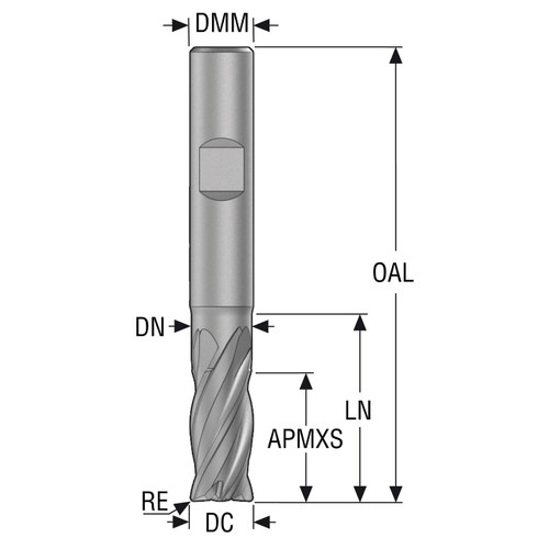 Seco Tools 10053314 | 6.00mm Diameter x 6.00mm Shank x 1.00mm Radius x 57.00mm OAL 4 Flute 35 Degree Helix Angle SIRON-A Coated Carbide Corner Radius End Mill