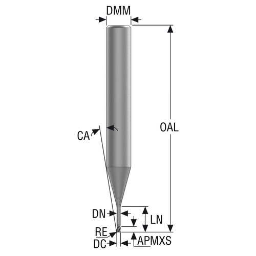 Seco Tools 10107362 | 1.00mm Diameter x 6.00mm Shank x 0.10mm Radius x 50.00mm OAL 3 Flute 45 Degree Helix Angle HXT Coated Carbide Corner Radius End Mill