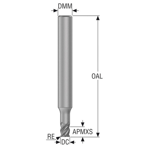 Seco Tools 10164867 | 4.00mm Diameter x 6.00mm Shank x 0.20mm Radius x 50.00mm OAL 4 Flute 48 Degree Helix Angle HXT Coated Carbide Corner Radius End Mill