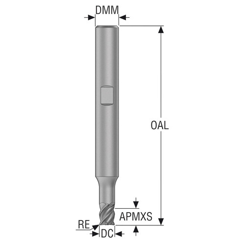 Seco Tools 10164879 | 4.00mm Diameter x 6.00mm Shank x 0.20mm Radius x 50.00mm OAL 4 Flute 48 Degree Helix Angle HXT Coated Carbide Corner Radius End Mill