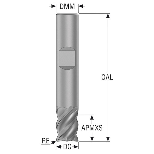 Seco Tools 10164881 | 6.00mm Diameter x 6.00mm Shank x 0.50mm Radius x 50.00mm OAL 4 Flute 48 Degree Helix Angle HXT Coated Carbide Corner Radius End Mill